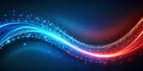 Obraz premium Abstract Blue and Red Sparkly Waves, Digital Art, Neon Lights, Background, Abstract, Art, Design