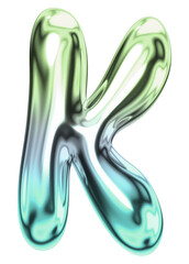 Letter K png holographic fluid chrome font, transparent background
