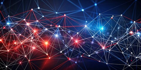 Obraz premium Interconnected Network with Red and Blue Glowing Lines, Digital, Technology, Abstract Network