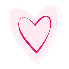 Heart with decorative hand drawn stroke inside and outside. St Valentines Day Symbol in trendy pink