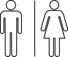 Toilet outline icon. WC vector illustration. Disabled silhouette. Restroom and change room sign. Male and female unisex toilet. Handicapped symbol. Bathroom sign isolated on transparent background.