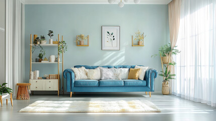 living room with blue sofa Interior of modern style