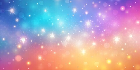 Fototapeta premium Pastel Rainbow Starry Sky with Glowing Bokeh, Fantasy, Background, Sky