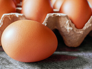 Close-up of organic Chicken eggs in carton