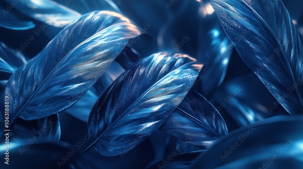 Poster digital leaves in 3d, with sleek lines and realistic textures, creating a futuristic atmosphere.