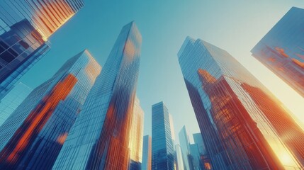 Futuristic Urban Reflection: A dynamic shot of a smart city financial
