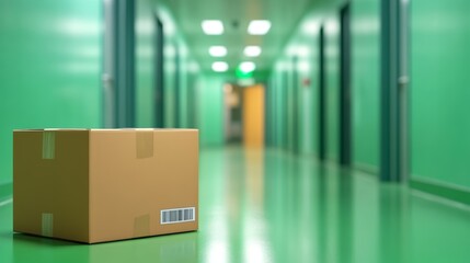 Empty cardboard box on hallway floor, ready for moving or storage empty