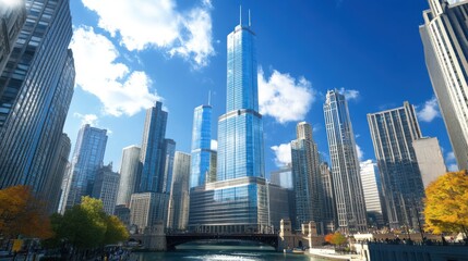 Obraz premium Innovative City Skyline: Capture a dynamic skyline featuring
