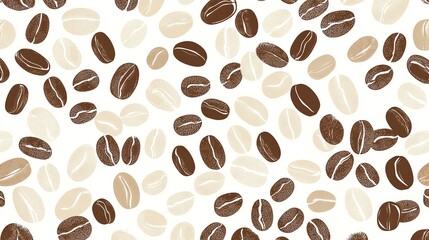 Obraz premium A seamless pattern of coffee beans in various shades of brown against a white background.