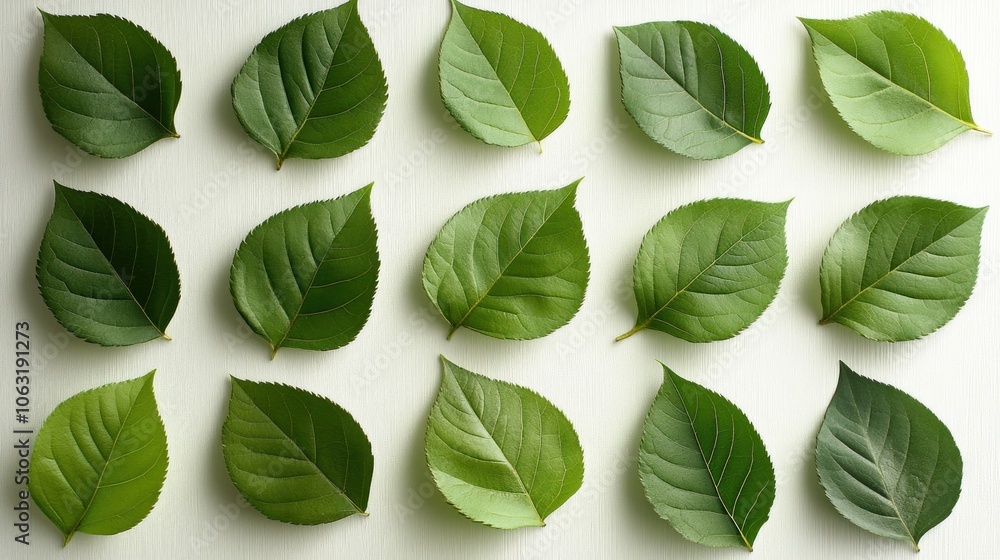 Aufkleber geometric leaves arranged in a square pattern, white background contrasting with green creates a mod