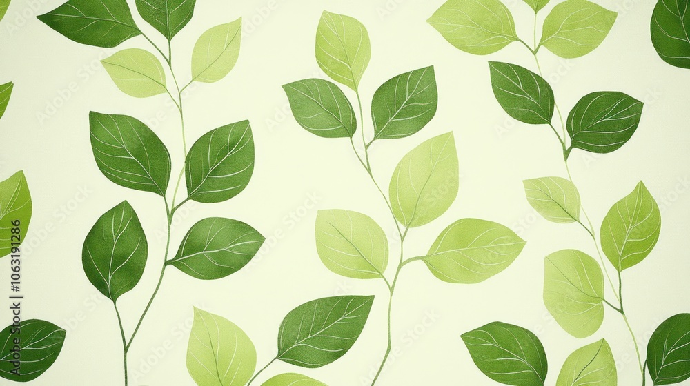 Poster geometric leaves arranged in a square pattern, white background contrasting with green creates a mod