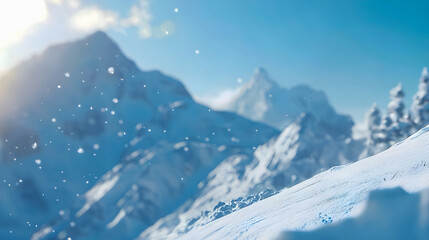 Obraz premium Snowy Winter Mountain Scene, Scenic Snowfall Landscape, Tranquil Nature in Winter, Pristine Alpine Snow, Cold Weather Beauty, Winter Travel Destination, Peaceful Nature Retreat