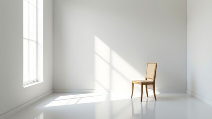 Lonely Chair in a Minimalist White Room with Natural Light