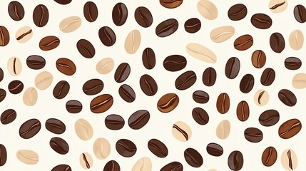 Fototapeta premium A seamless pattern of coffee beans in various shades of brown against a white background.