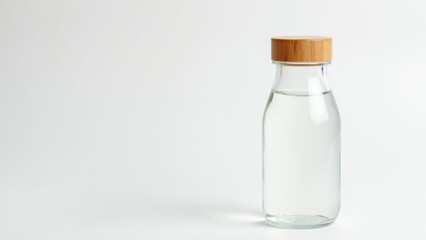 Elegant Minimalist Glass Water Bottle with Bamboo Lid on White Background
