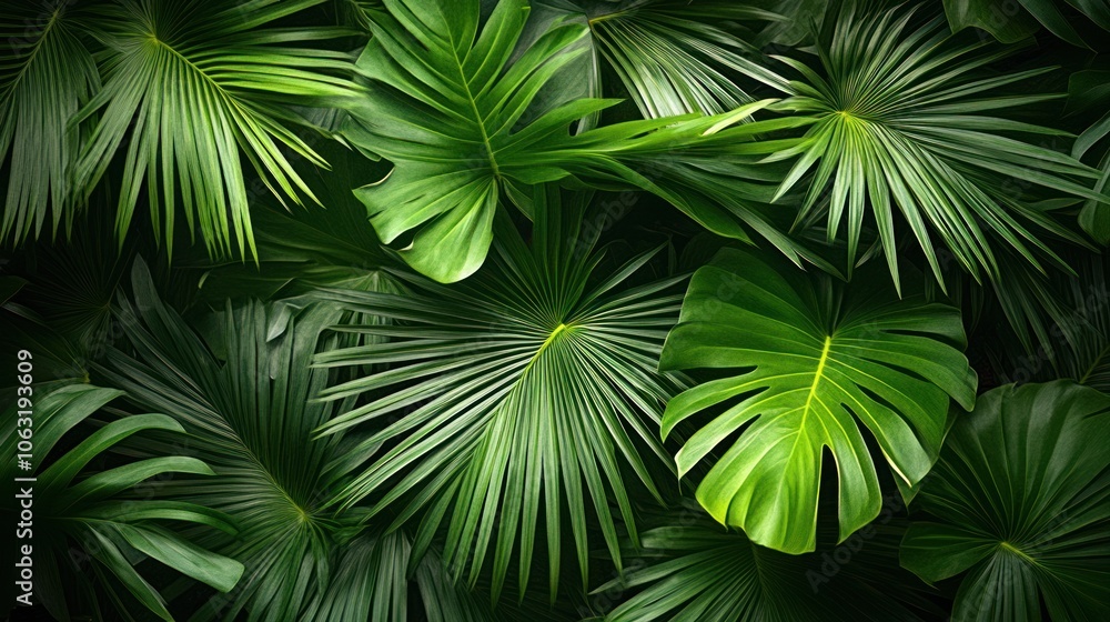Poster large palm leaves overlapping in parallel, creating a soft and striking pattern.