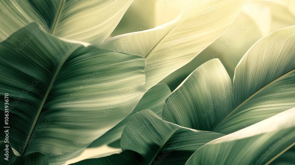 Poster large palm leaves overlapping in parallel, creating a soft and striking pattern.