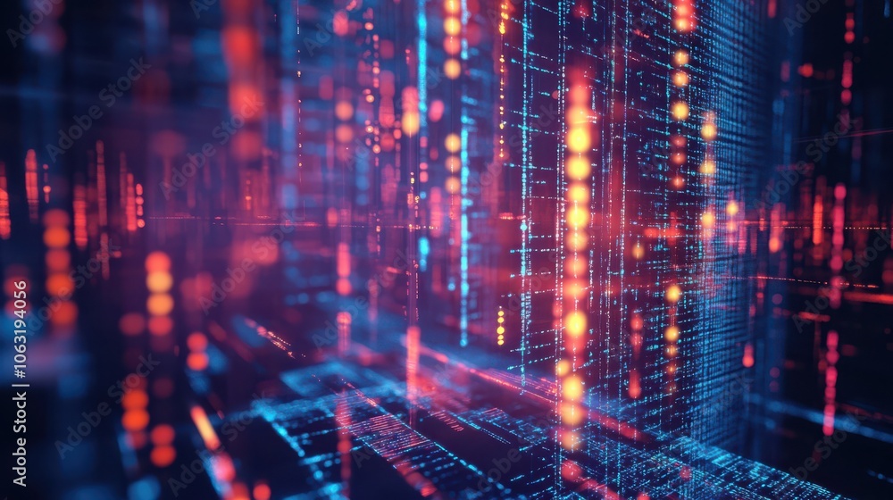 Poster data science technology background, data flow