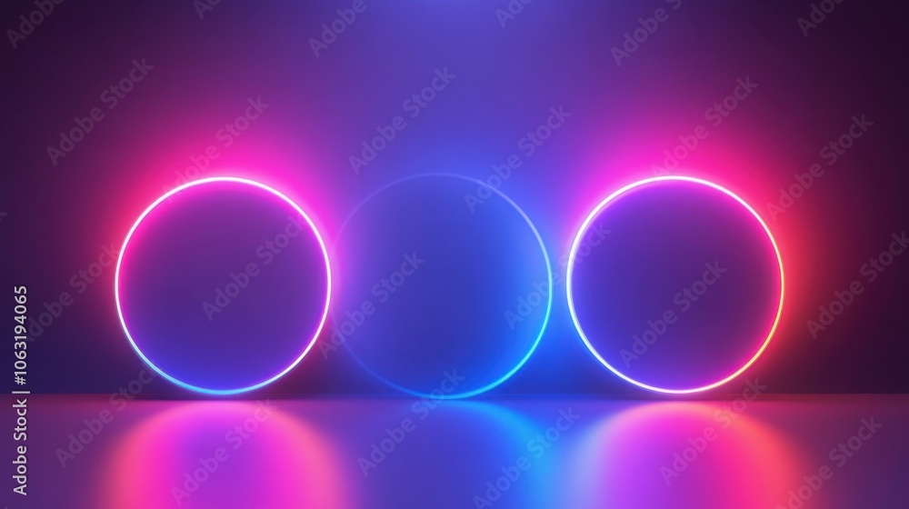 Poster abstract minimalist background with glowing round shapes and gradient neon light. trendy wallpaper w
