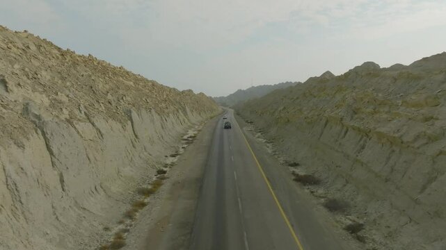 Beautiful road of buzi pass top Makran coastal Highway Balochistan eagle eye view by drone