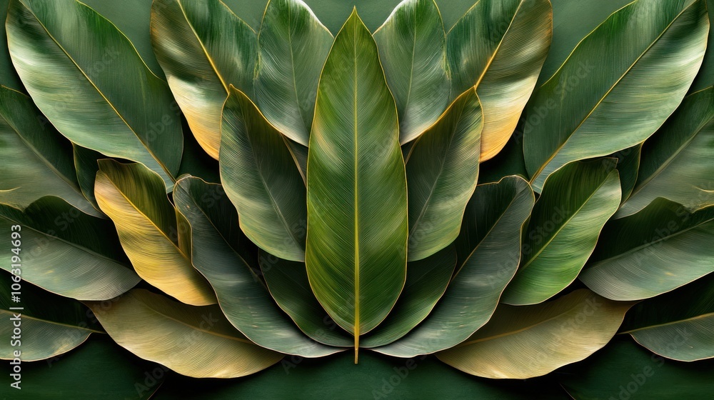 Poster long leaves arranged in a symmetrical pattern. the background is simple but has a natural dimension.