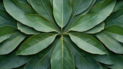 Fototapeta premium Long leaves arranged in a symmetrical pattern. The background is simple but has a natural dimension.