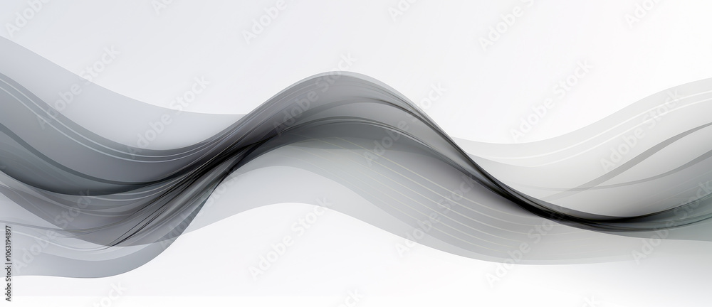 Poster smooth, wavy abstract lines in grayscale, showing movement and flow in an elegant, artistic style.