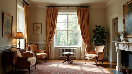 Elegant Classic Parlor with Vintage Furniture and Artistic Touch