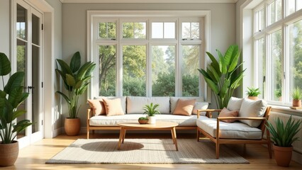 Inviting Sunroom Oasis with Natural Light and Stylish Decor