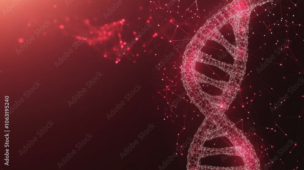 Poster abstract science or medicine background with dna stand on it. close-up double helix in light red. bi