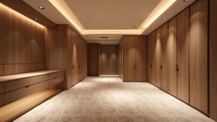 Modern Dressing Room Featuring Wood Accents and Cozy Lighting Atmosphere