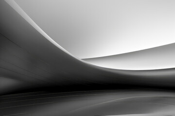 A futuristic architectural space with dark curved structures creates a mysterious aura, evoking a sense of intrigue.