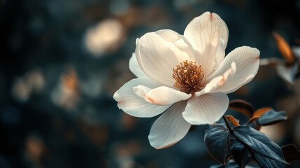 A white flower with a brown center