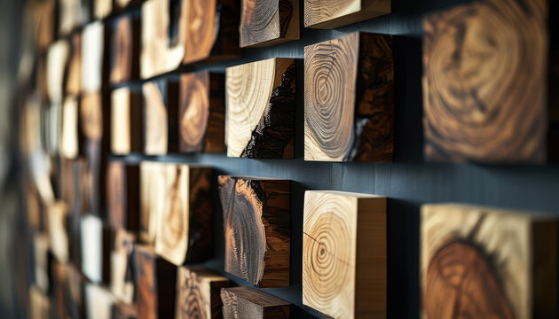 Decorative wall made of wooden spiles with texture