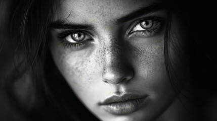 Fototapeta premium Black and white portrait of a beautiful woman. Aesthetics of mechancholy. Monochrome. Sad mood. Depression, boredom, loneliness