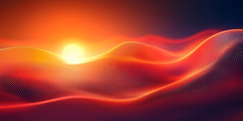 Fototapeta premium Red orange glowing sphere grainy gradient background soft blurred light on dark backdrop abstract banner design, Generative AI