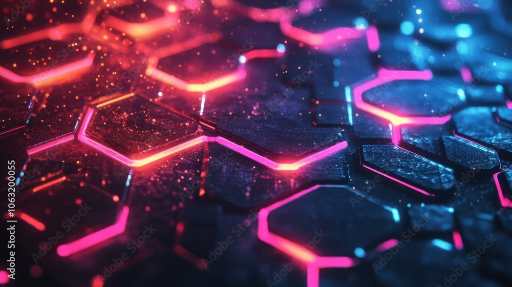 Poster abstract and futuristic hexagonal background with colorful and glowing neon effect. modern technolog