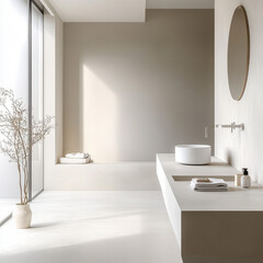Modern minimalist bathroom light natural concrete floor