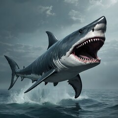 Naklejka premium Colossal Megalodon Surfaces in Ocean