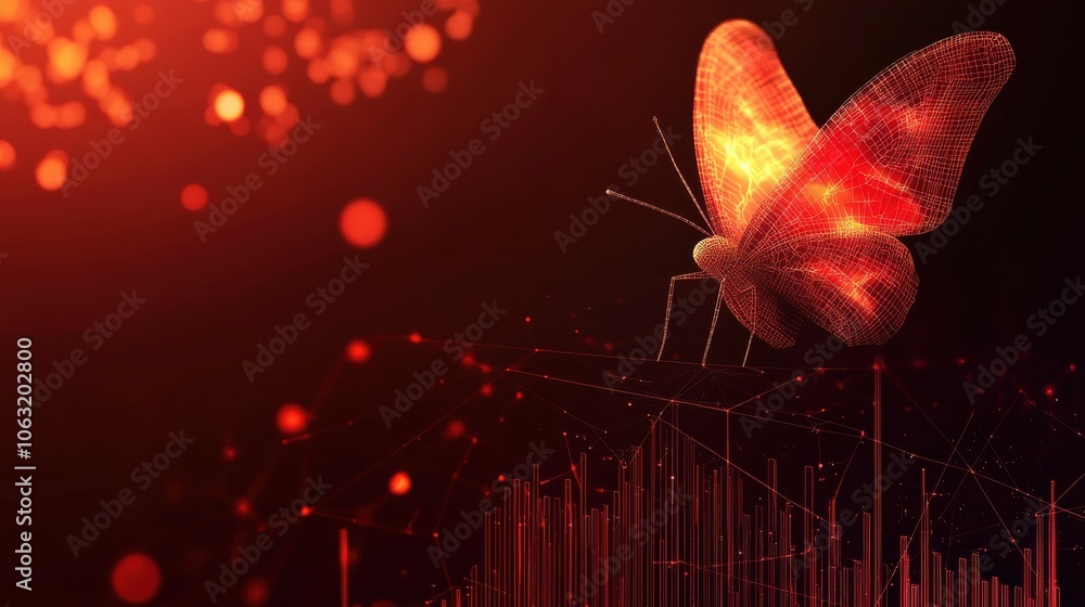 Poster abstract butterfly sits on the top of the graph chart. digital insect hologram in futuristic low pol