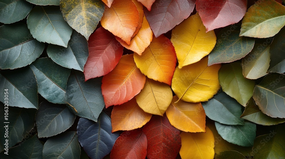 Poster The arrangement of leaves in a triangular pattern overlapping each other creates an abstract and balanced feel.