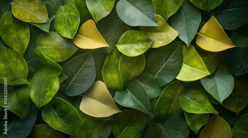 Poster the arrangement of leaves in a triangular pattern overlapping each other creates an abstract and bal