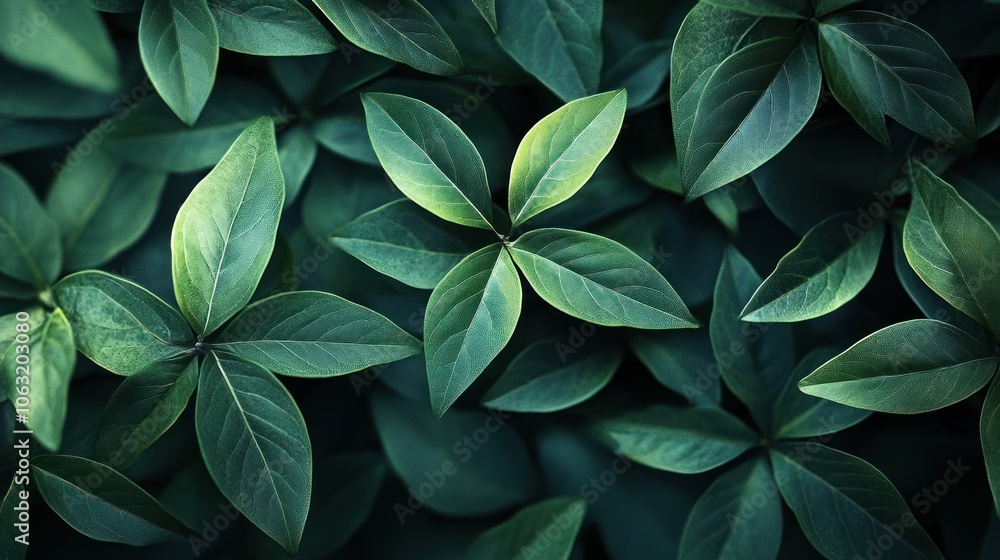 Poster the arrangement of leaves in a triangular pattern overlapping each other creates an abstract and bal
