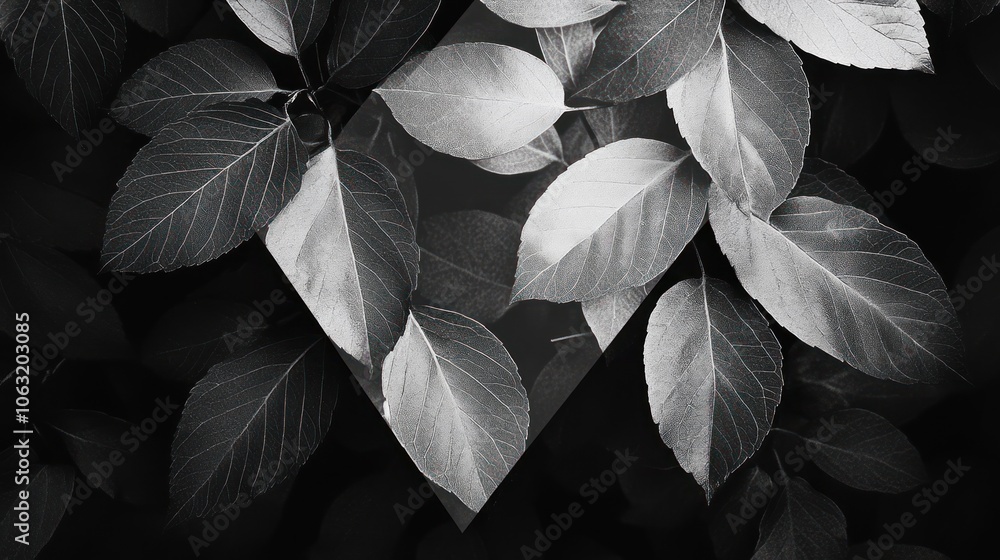 Poster the arrangement of leaves in a triangular pattern overlapping each other creates an abstract and bal
