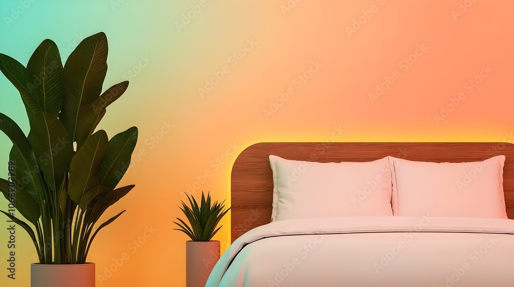 Aufkleber a calming and serene bedroom with soft pastel colors gentle lighting and potted plants placed by the