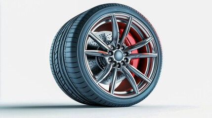 Car wheels, tires, and rims isolated on a clean white background, showcasing high-quality details of the tread, sidewalls, and alloy rims