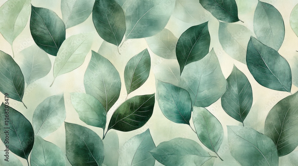 Poster the leaf pattern is designed in a geometric pattern, overlapping in an orderly manner, light green t
