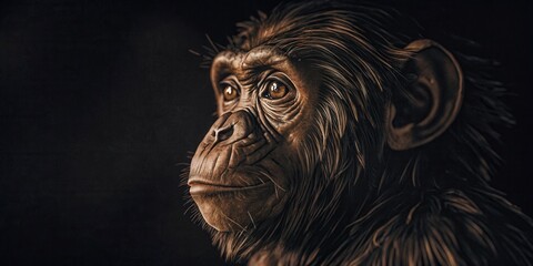 Obraz premium Chimpanzee Portrait in Dramatic Lighting