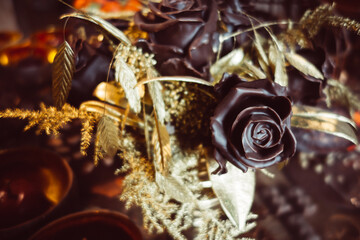 Flower made of chocolate on a celebration table