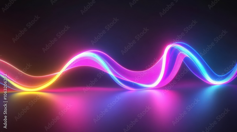 Poster colorful neon curvy line with loops glowing in the dark. minimalist wallpaper with linear light stro